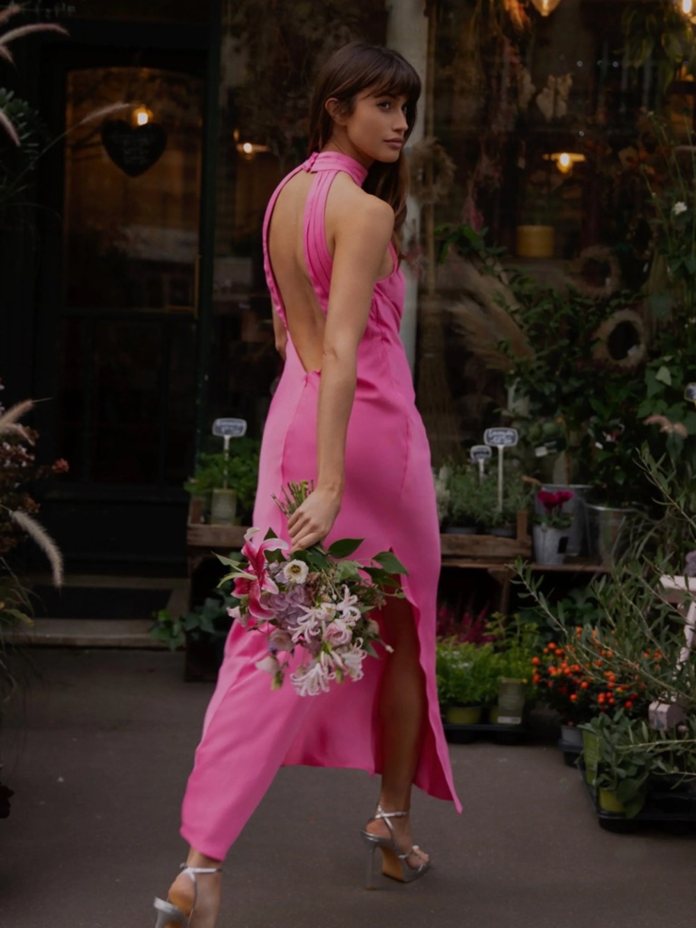 Meshki Claire Satin Drape Back Maxi Dress XS NWT - Picture 3 of 16